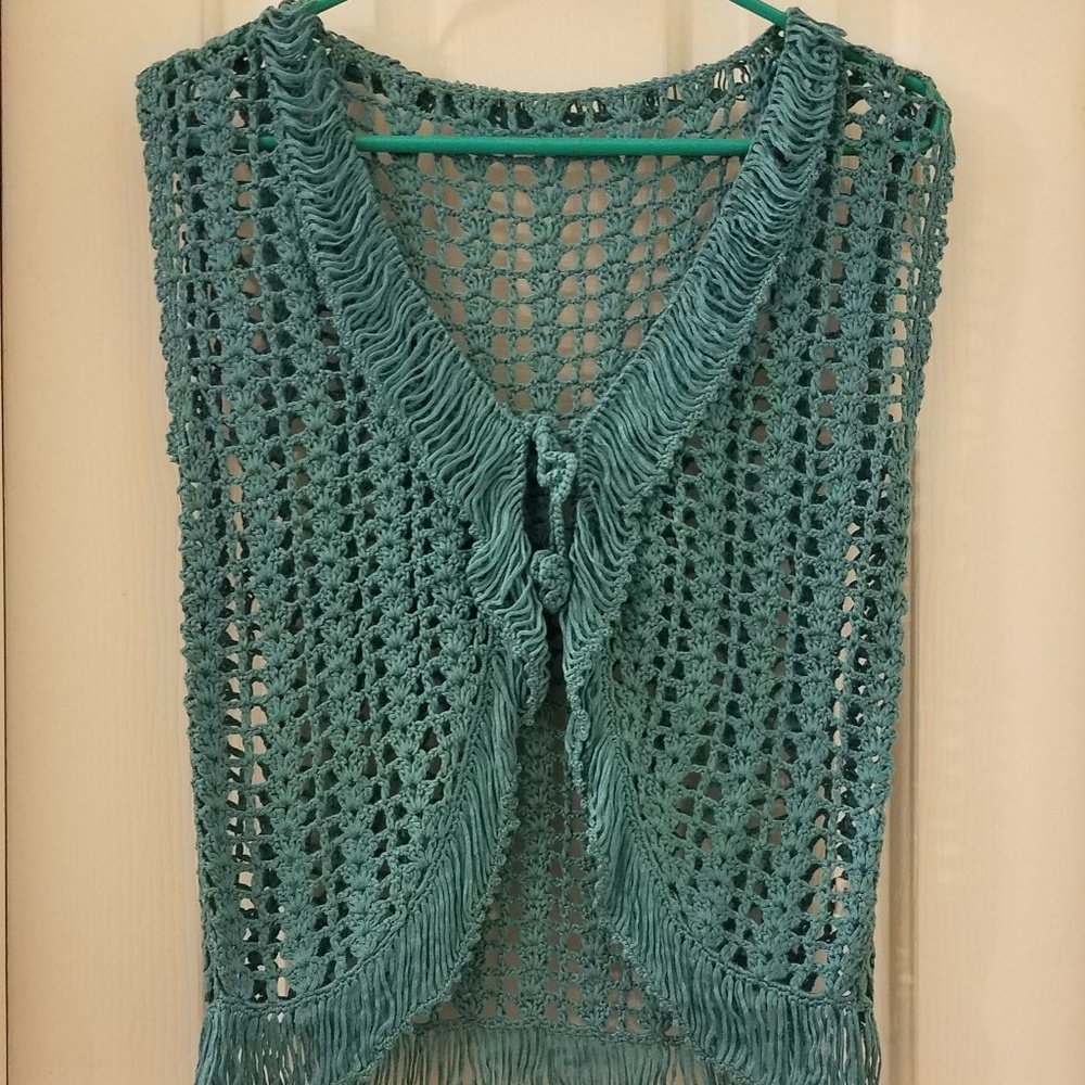 Women's Blue/Turquoise Crochet Sweater Vest